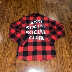 Anti Social Social Club Flannel Shirt Men's XL Red Black Plaid Check